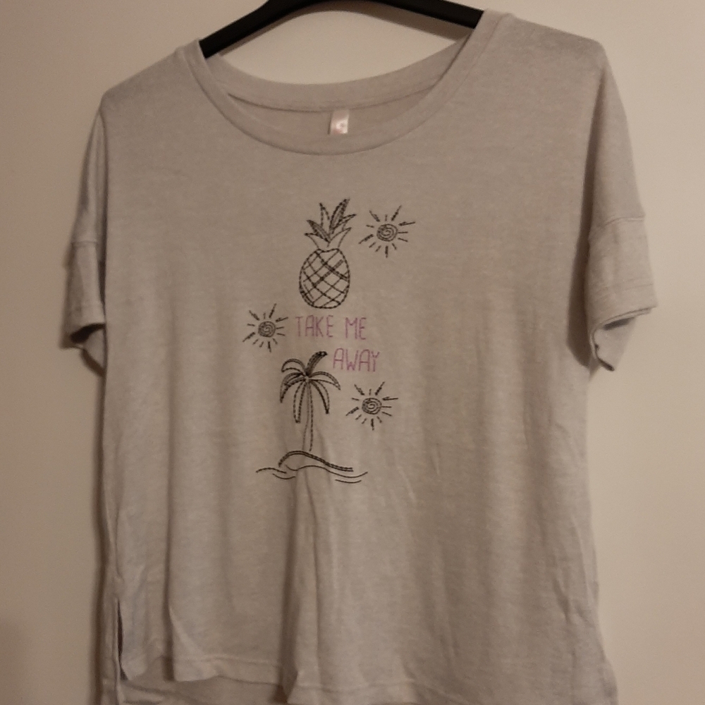 Xhilaration Pajama Top Womens Size Large Gray Pink Black Take Me Away Super Soft